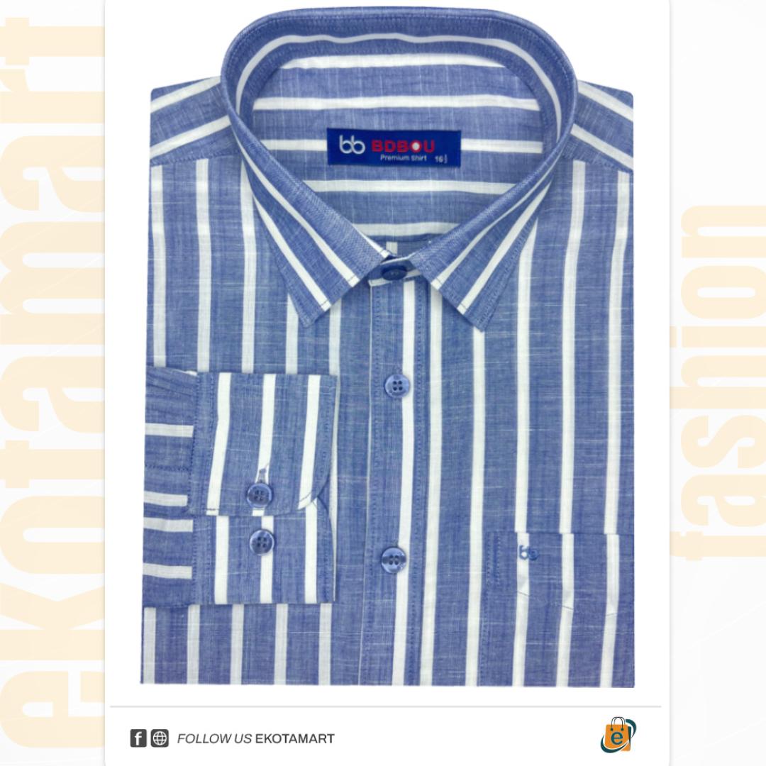 Men's Premium Full Sleeve Formal Shirt - White Blue (PS-BW1007)